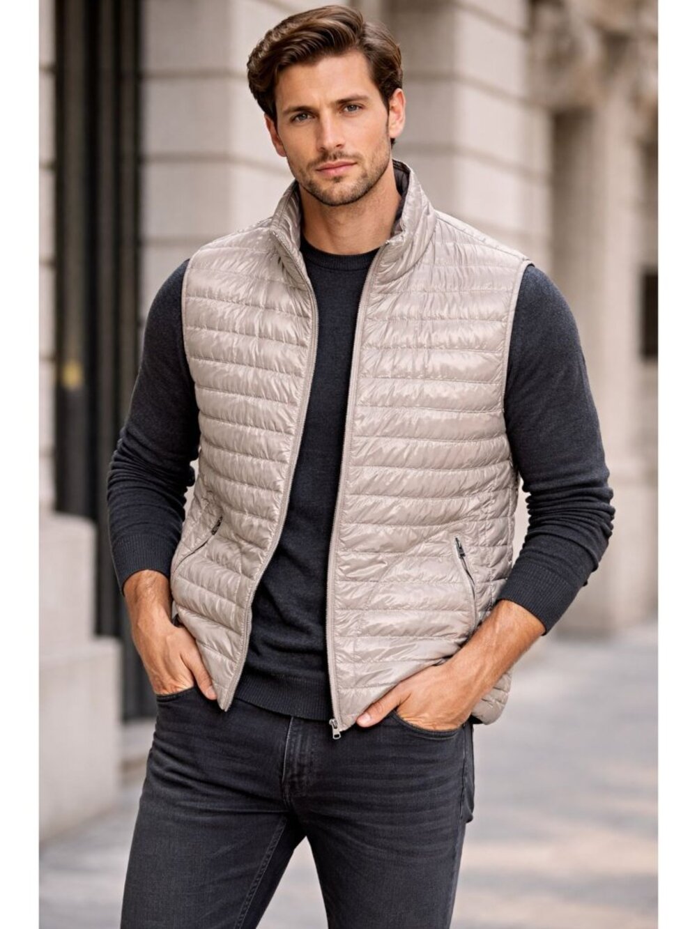 NWT Herno Reversible Quilted Puffer Full Zip Vest Blue Beige Mens Size 56